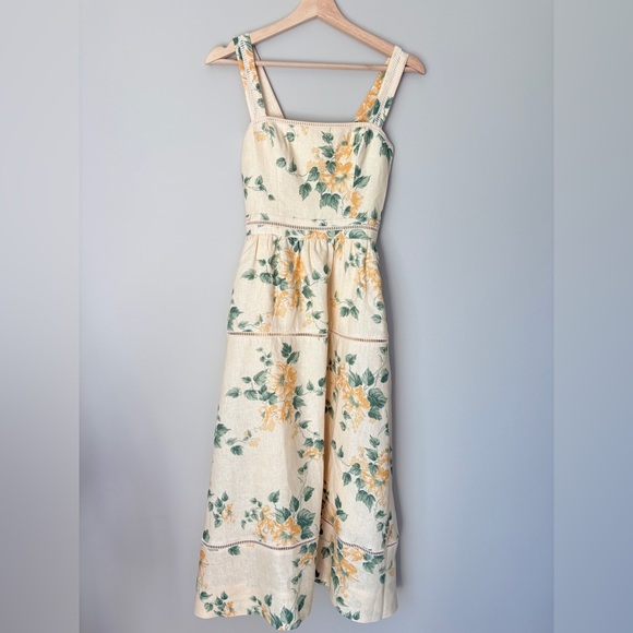 NEW Reformation Everett Linen Midi Dress Radiance Yellow Floral | US 2 UK 6 - Picture 6 of 16